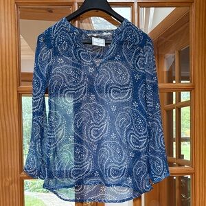 Dolma Navy Paisley Long Sleeve Blouse Small